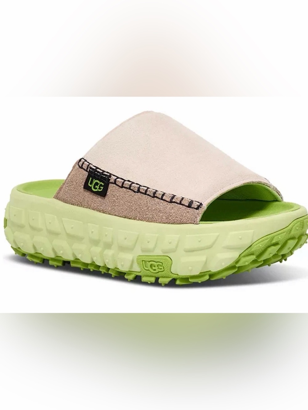 UGG Venture Daze Slide Ceramic Suede with Neon Green Platform and Beige Upper